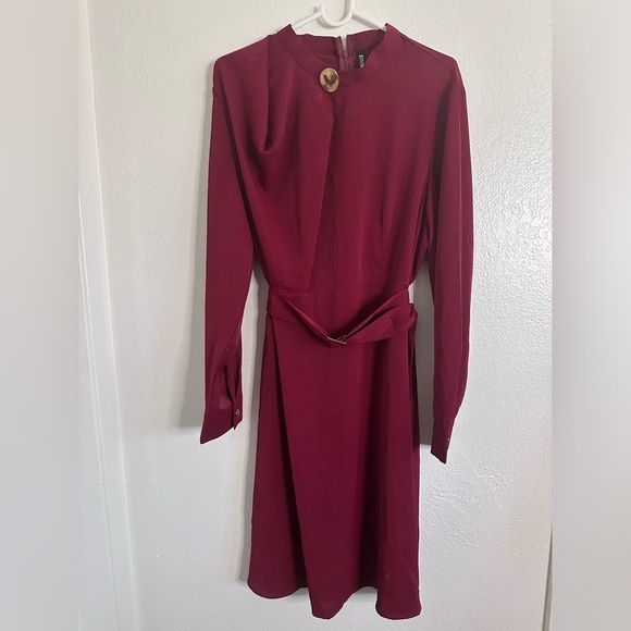 STYLEWE Dresses & Skirts - STYLEWE Long Sleeve flare belted midi dress with Keyhole Cranberry Women size XL
